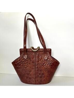 VTG Glen Miller for Ann Turk Bag Crocodile Embossed Leather RARE Brass Brown